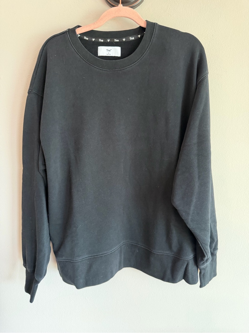 Aritzia Tna Black Crewneck Oversized Sweatshirt French Terry Size 2